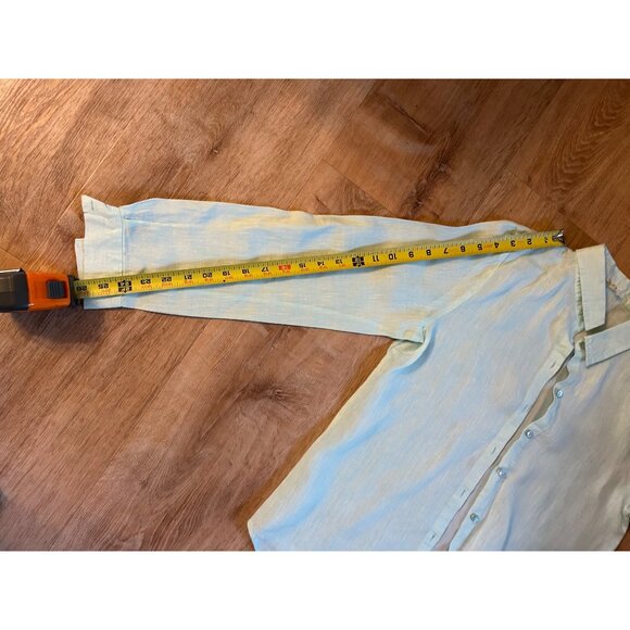 Eileen Fisher Size Petite Small 100% Linen Seafoam Green Long Sleeve Button Up C - Picture 3 of 9